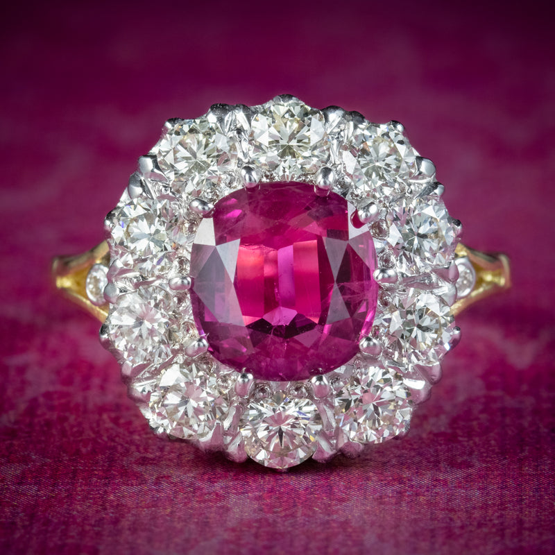 Victorian Style Pink Sapphire Diamond Cluster Ring 3.20ct Sapphire