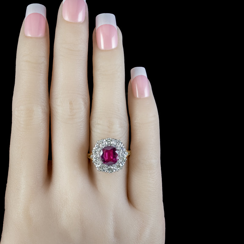 Victorian Style Pink Sapphire Diamond Cluster Ring 3.20ct Sapphire