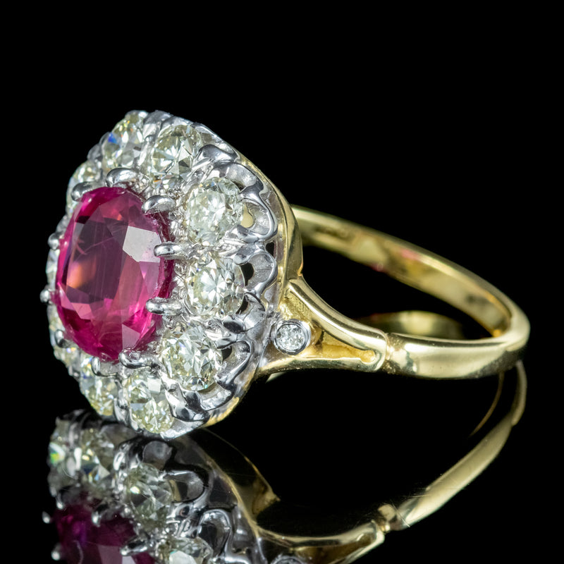 Victorian Style Pink Sapphire Diamond Cluster Ring 3.20ct Sapphire