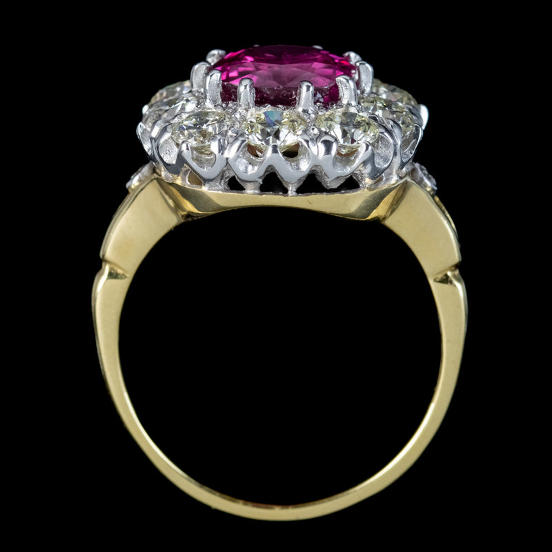 Victorian Style Pink Sapphire Diamond Cluster Ring 3.20ct Sapphire