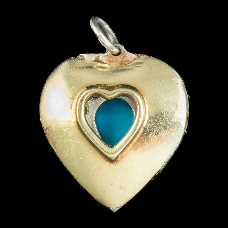 Victorian Style Turquoise Diamond Heart Pendant Silver 18ct Gold