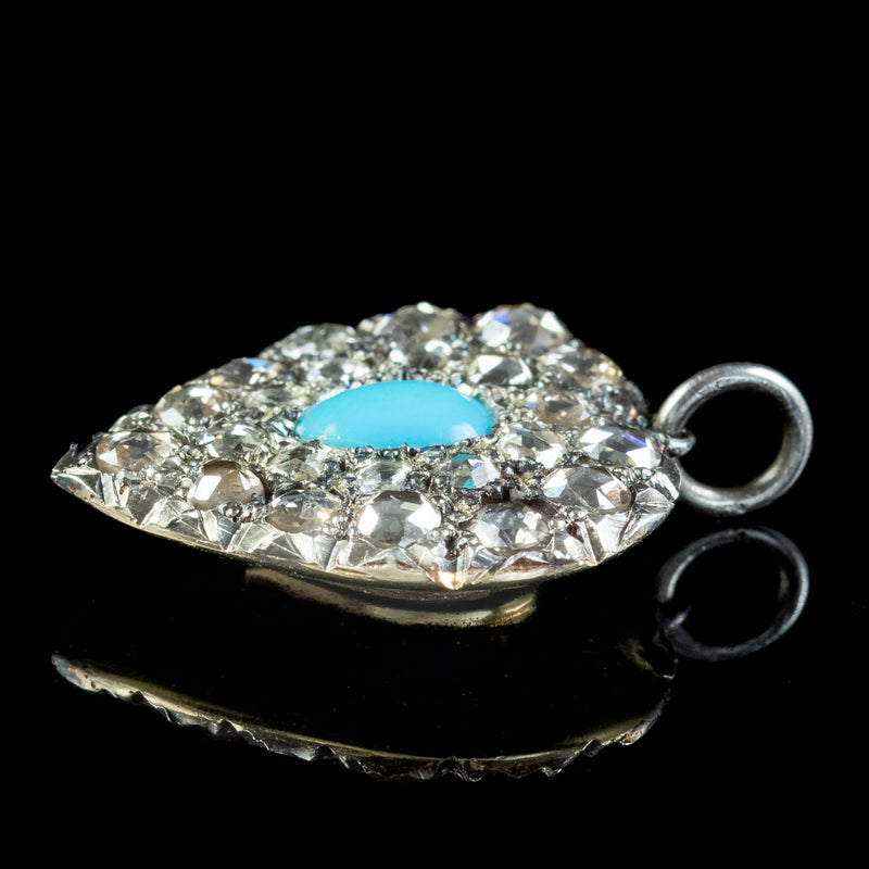 Victorian Style Turquoise Diamond Heart Pendant Silver 18ct Gold