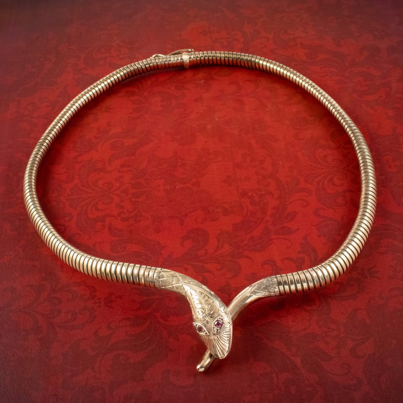 Vintage 9ct Gold Snake Collar Necklace Ruby Eyes Smith And Pepper Dated 1979