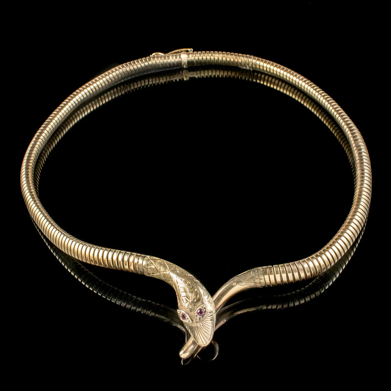 Vintage 9ct Gold Snake Collar Necklace Ruby Eyes Smith And Pepper Dated 1979