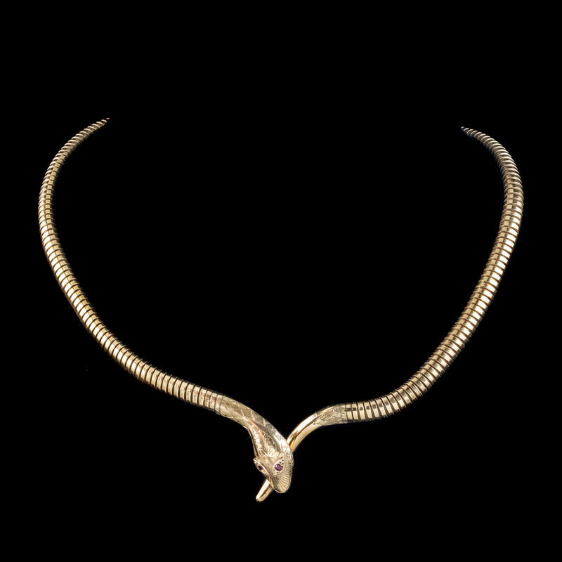 Vintage 9ct Gold Snake Collar Necklace Ruby Eyes Smith And Pepper Dated 1979
