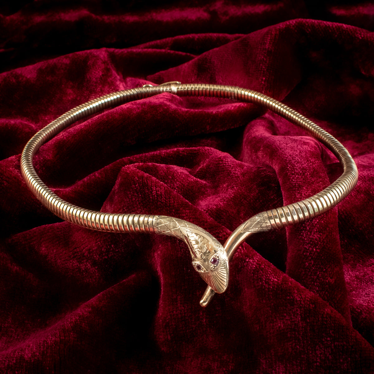 Vintage 9ct Gold Snake Collar Necklace Ruby Eyes Smith And Pepper Date Antique Jewellery Online