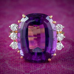 Vintage Amethyst Diamond Cocktail Ring 16ct Amethyst 