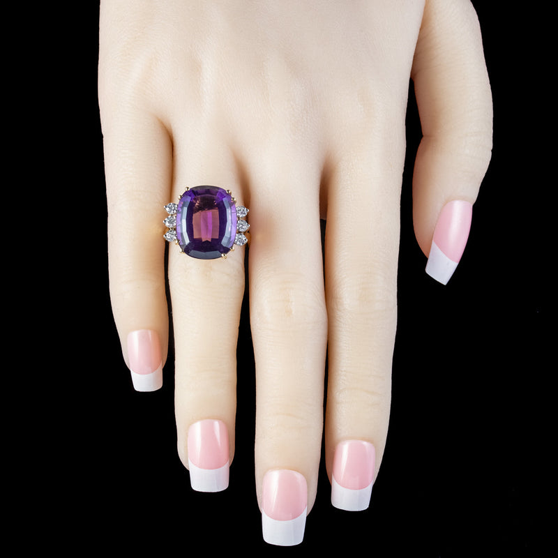 Vintage Amethyst Diamond Cocktail Ring 16ct Amethyst 