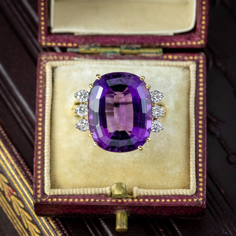Vintage Amethyst Diamond Cocktail Ring 16ct Amethyst 
