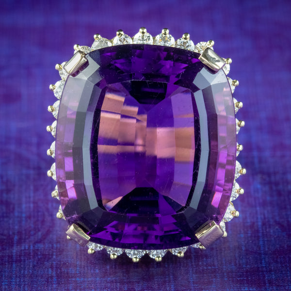 Vintage Amethyst Diamond Cocktail Ring 40ct Amethyst 