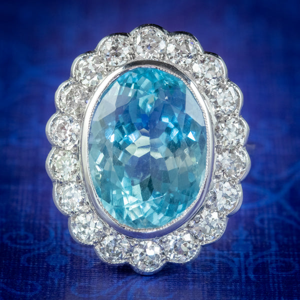 Vintage Aquamarine Cocktail Ring 18Ct Gold 2Ct Of Diamond 6Ct Natural Aqua With Cert