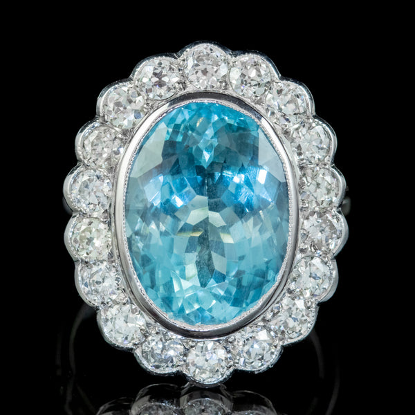 Vintage Aquamarine Cocktail Ring 18Ct Gold 2Ct Of Diamond 6Ct Natural Aqua With Cert