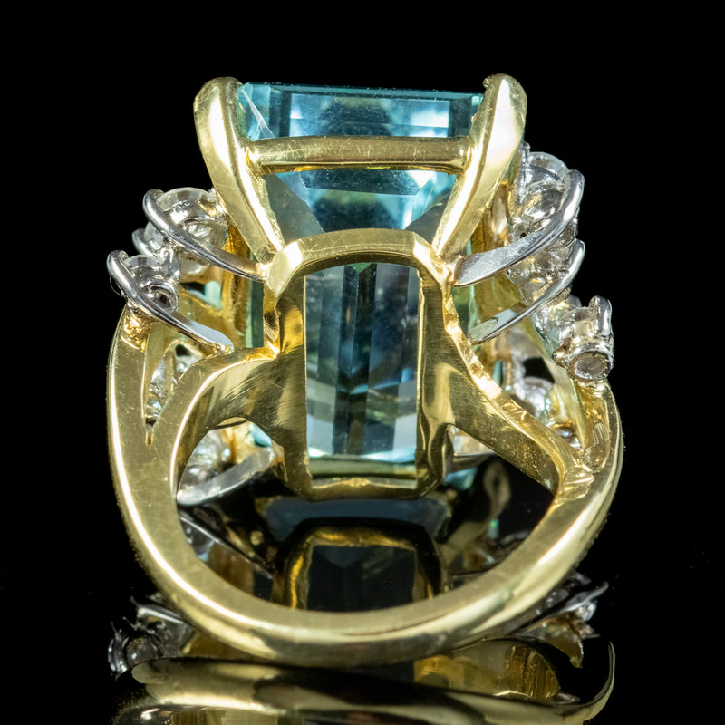 Vintage Aquamarine Diamond Cocktail Ring 17ct Aqua
