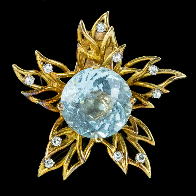 Vintage Aquamarine Diamond Flower Clip Earrings 18ct Gold 10ct Aquas
