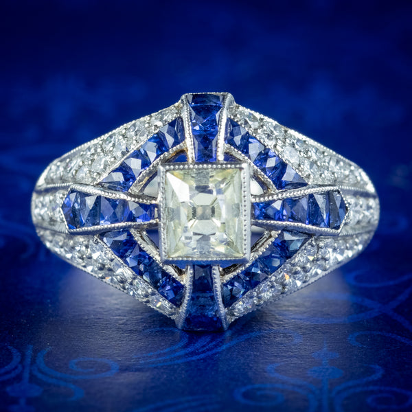 Vintage Art Deco Style Sapphire Diamond Ring 2.7ct Of Diamond