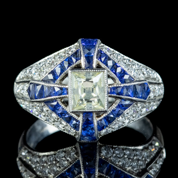 Vintage Art Deco Style Sapphire Diamond Ring 2.7ct Of Diamond