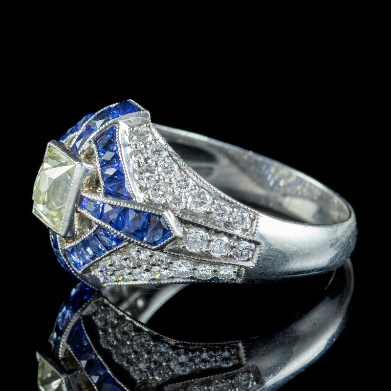 Vintage Art Deco Style Sapphire Diamond Ring 2.7ct Of Diamond