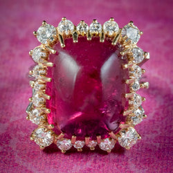 Vintage Cabochon Tourmaline Diamond Cocktail Ring 17ct Tourmaline 