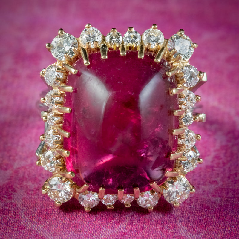 Vintage Cabochon Tourmaline Diamond Cocktail Ring 17ct Tourmaline 