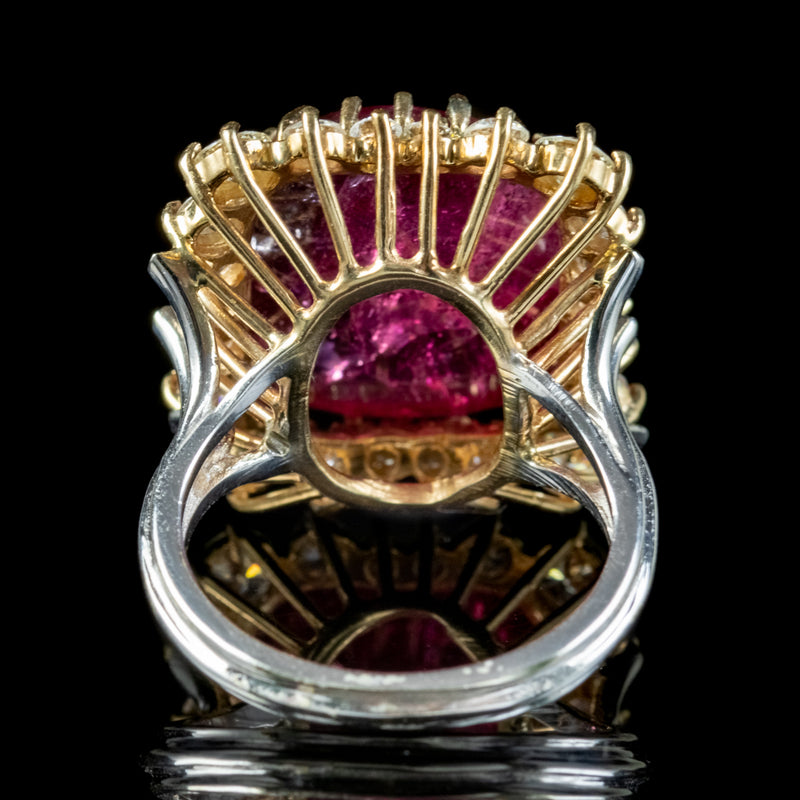Vintage Cabochon Tourmaline Diamond Cocktail Ring 17ct Tourmaline 