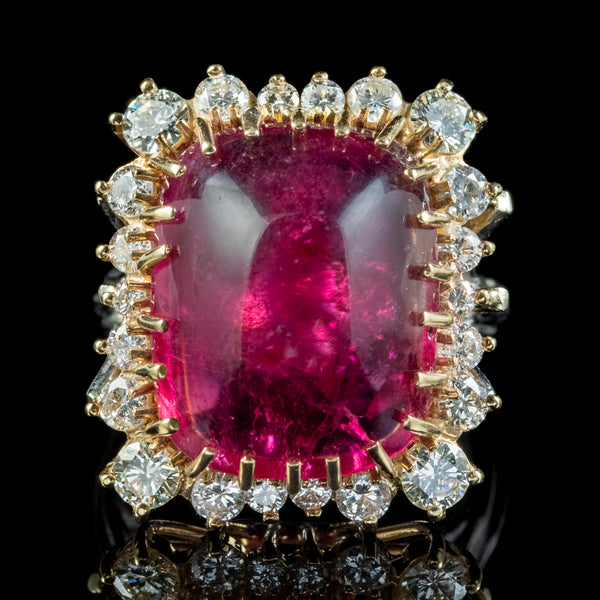 Vintage Cabochon Tourmaline Diamond Cocktail Ring 17ct Tourmaline 