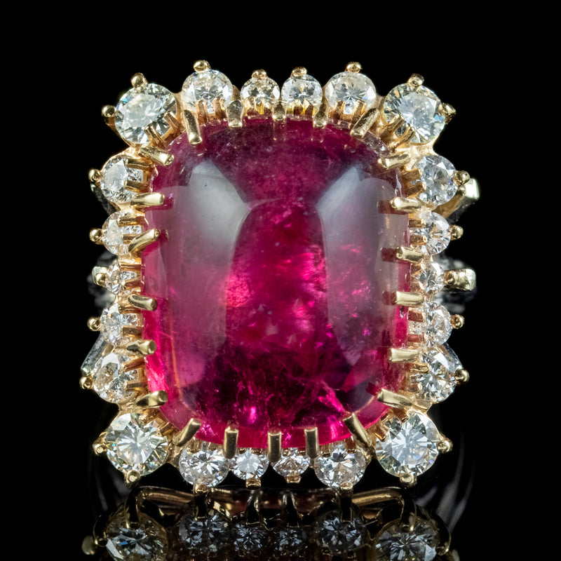 Vintage Cabochon Tourmaline Diamond Cocktail Ring 17ct Tourmaline 