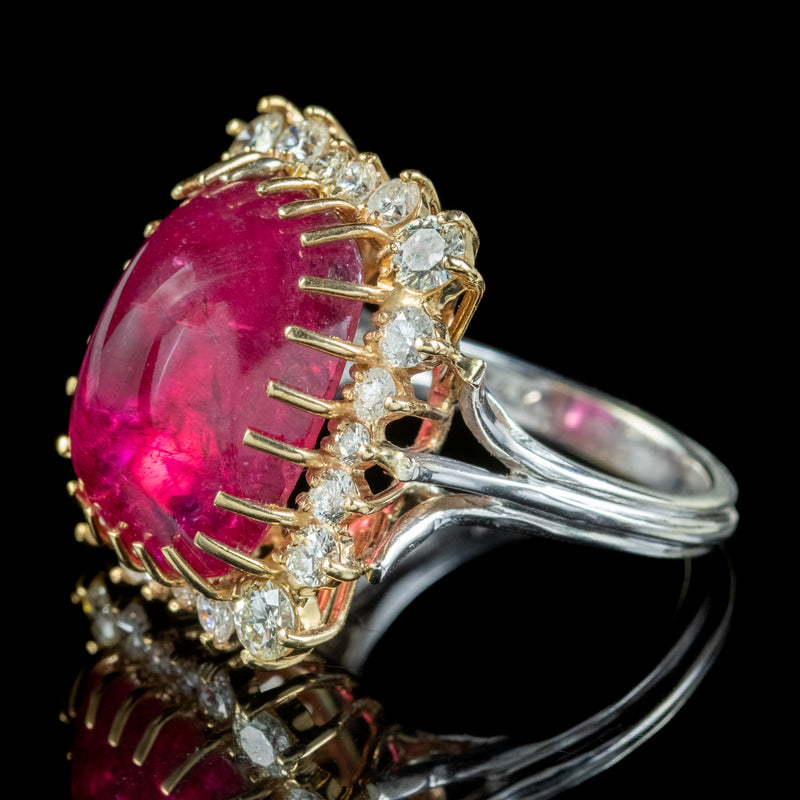 Vintage Cabochon Tourmaline Diamond Cocktail Ring 17ct Tourmaline 