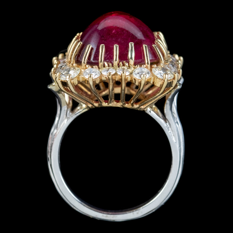 Vintage Cabochon Tourmaline Diamond Cocktail Ring 17ct Tourmaline 