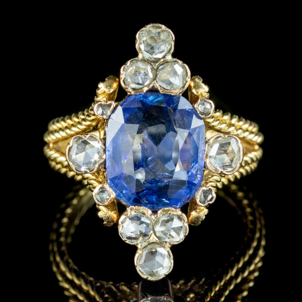 Vintage Ceylon Sapphire Diamond Ring 3.49ct Sapphire With Cert 