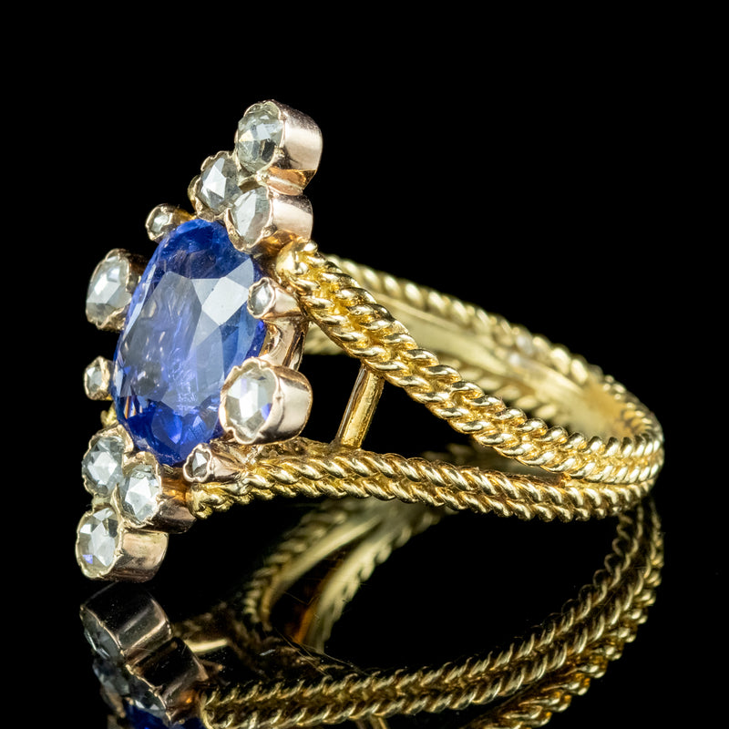 Vintage Ceylon Sapphire Diamond Ring 3.49ct Sapphire With Cert 