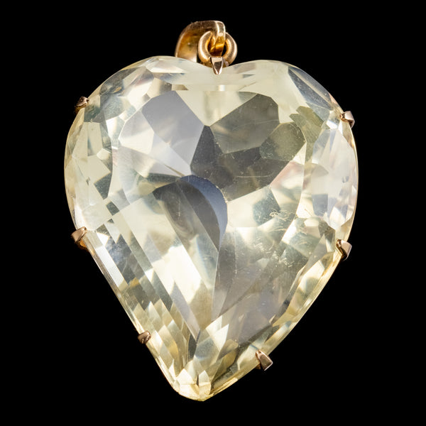 Vintage Citrine Witches Heart Pendant Over 50ct Circa 1930