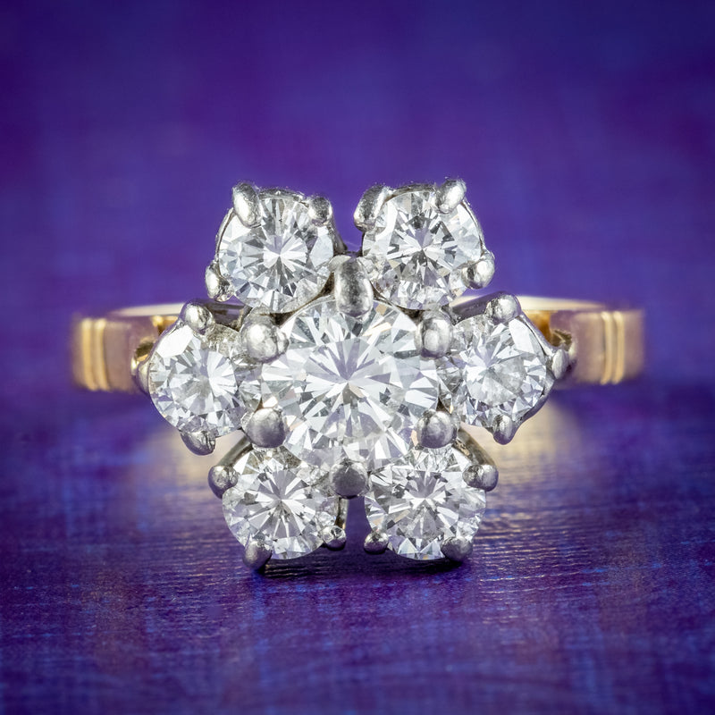Vintage Diamond Daisy Cluster Ring 1.9ct Total Dated 1981