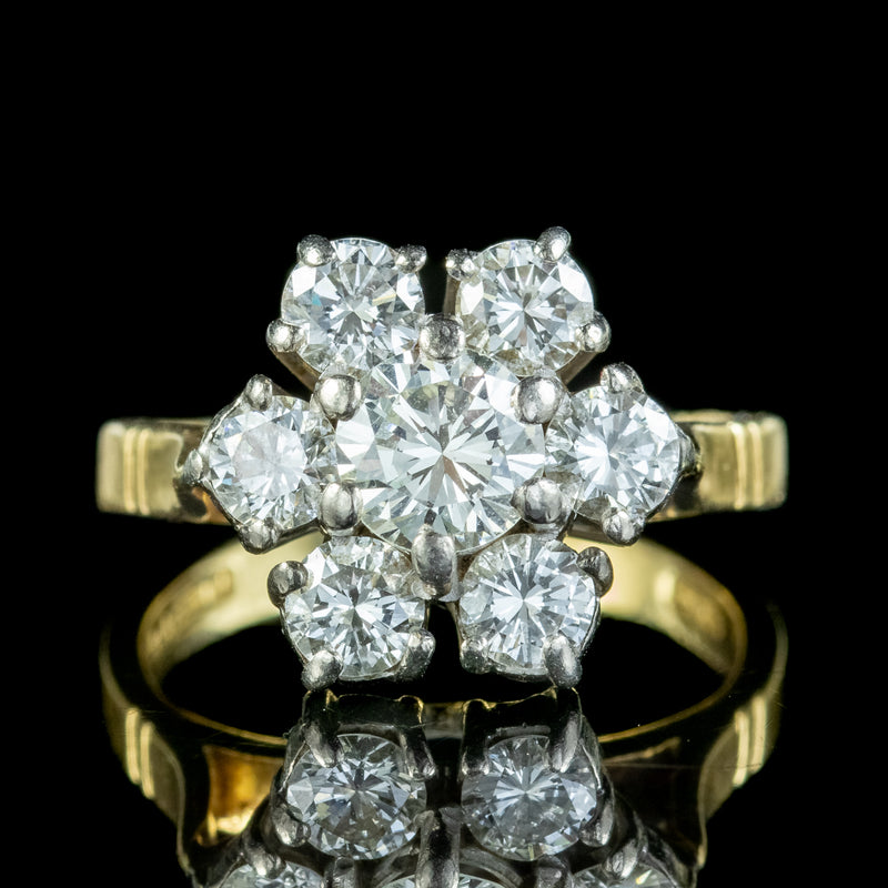 Vintage Diamond Daisy Cluster Ring 1.9ct Total Dated 1981