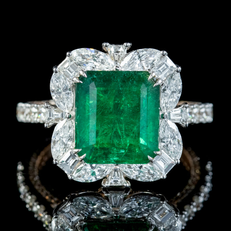 Vintage Emerald Diamond Cluster Ring 3.11ct Natural Brazilian Emerald With Cert