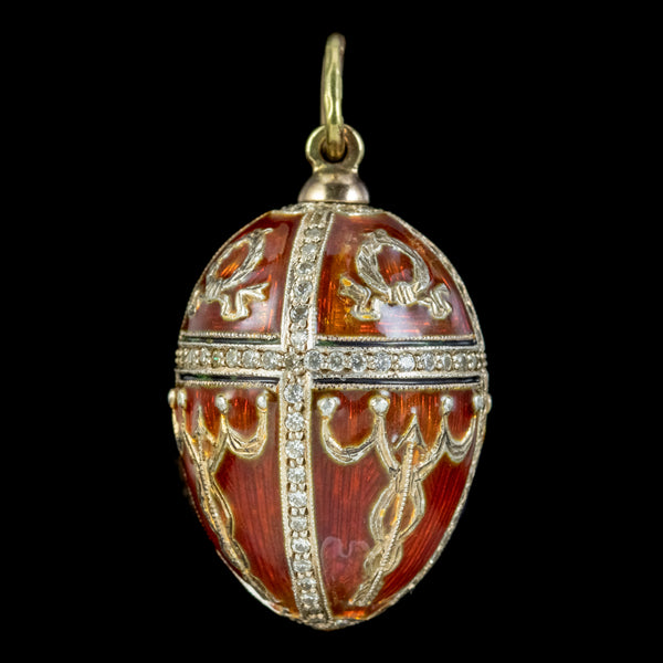 Vintage Enamel Diamond Egg Pendant 14ct Gold Circa 1930