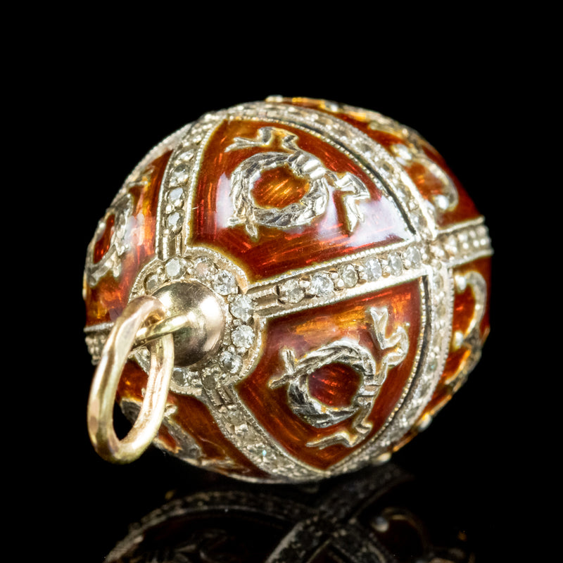 Vintage Enamel Diamond Egg Pendant 14ct Gold Circa 1930