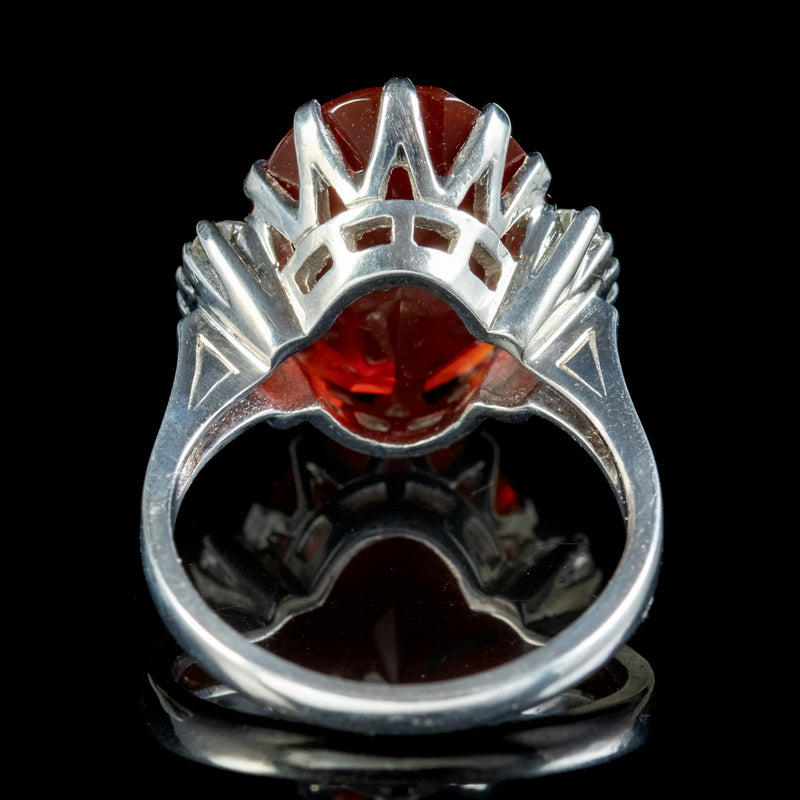 Vintage Fire Opal Diamond Ring 4.52ct Natural Opal With Cert