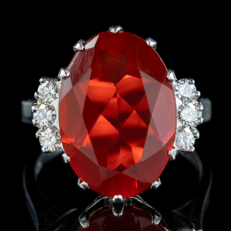 Vintage Fire Opal Diamond Ring 4.52ct Natural Opal With Cert