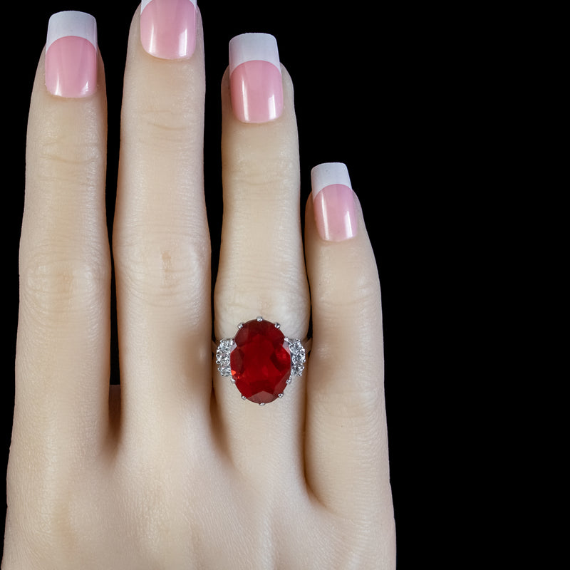 Vintage Fire Opal Diamond Ring 4.52ct Natural Opal With Cert