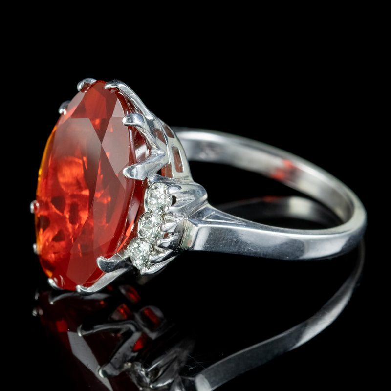 Vintage Fire Opal Diamond Ring 4.52ct Natural Opal With Cert