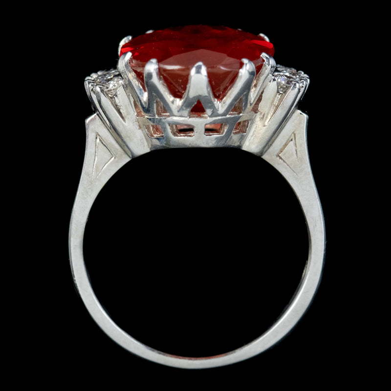 Vintage Fire Opal Diamond Ring 4.52ct Natural Opal With Cert