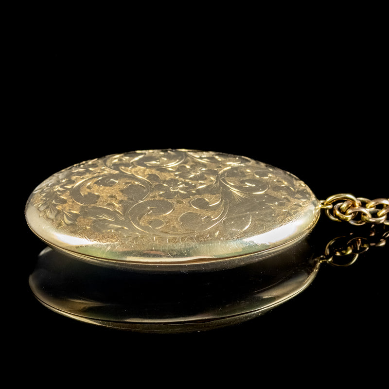 Vintage Forget Me Not Locket And Chain 9ct Gold Dated 1968