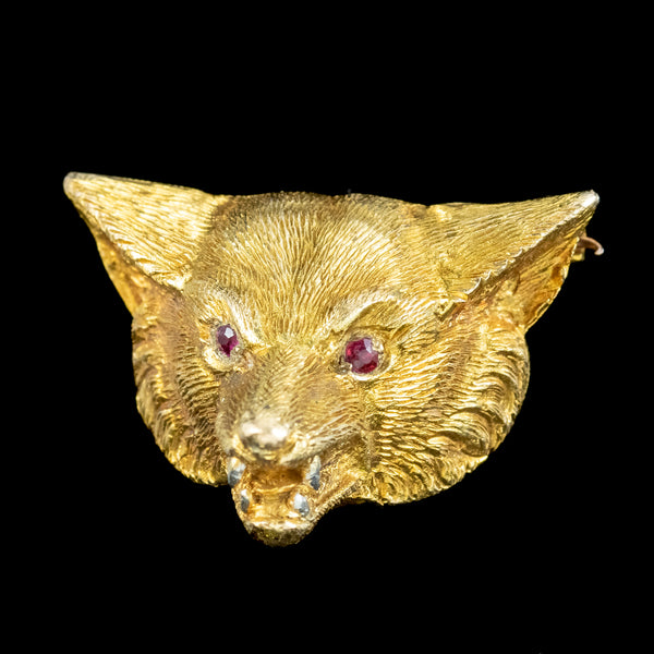 Vintage Fox Brooch 9ct Gold Ruby Eyes Alasbaster And Wilson