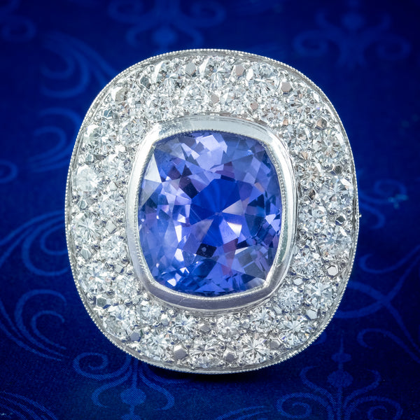 Vintage French Ceylon Sapphire Diamond Cocktail Ring 12.5ct Sapphire With Cert