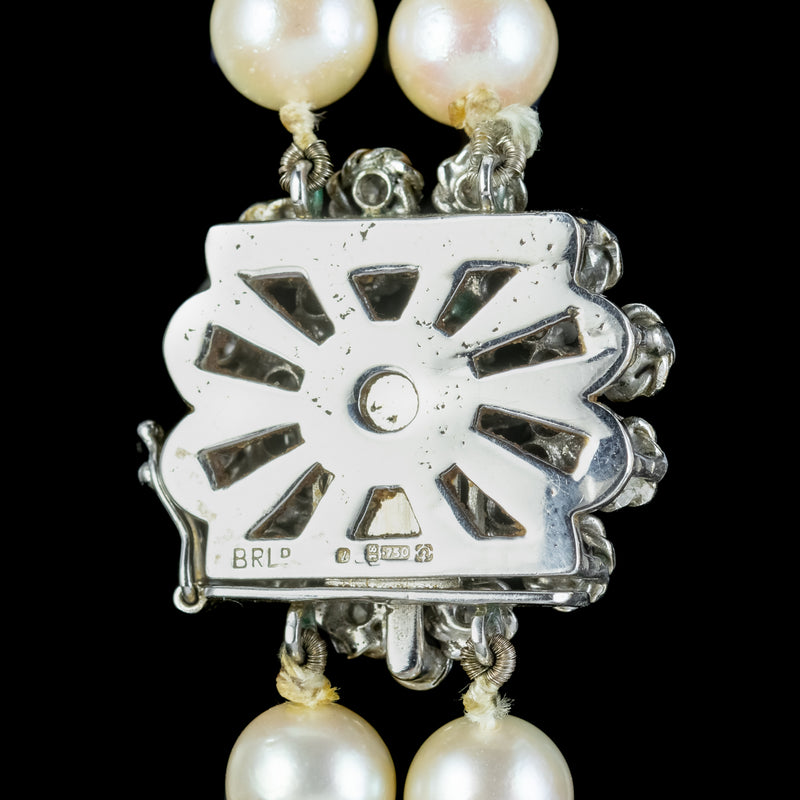 Vintage French Double Pearl Necklace 2ct Diamond Clasp – Antique Jewellery  Online