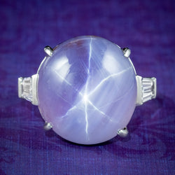 Vintage French Violet Ceylon Star Sapphire Diamond Ring 45.2ct Sapphire With Cert