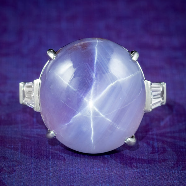 Vintage French Violet Ceylon Star Sapphire Diamond Ring 45.2ct Sapphire With Cert