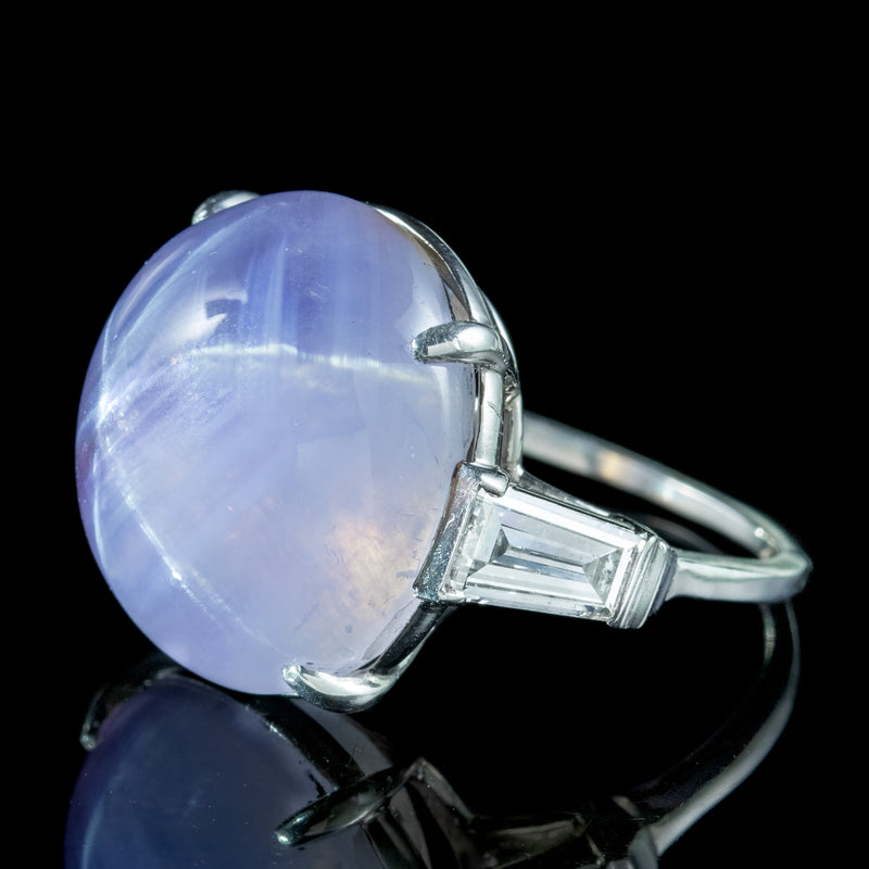 Vintage French Violet Ceylon Star Sapphire Diamond Ring 45.2ct Sapphire With Cert