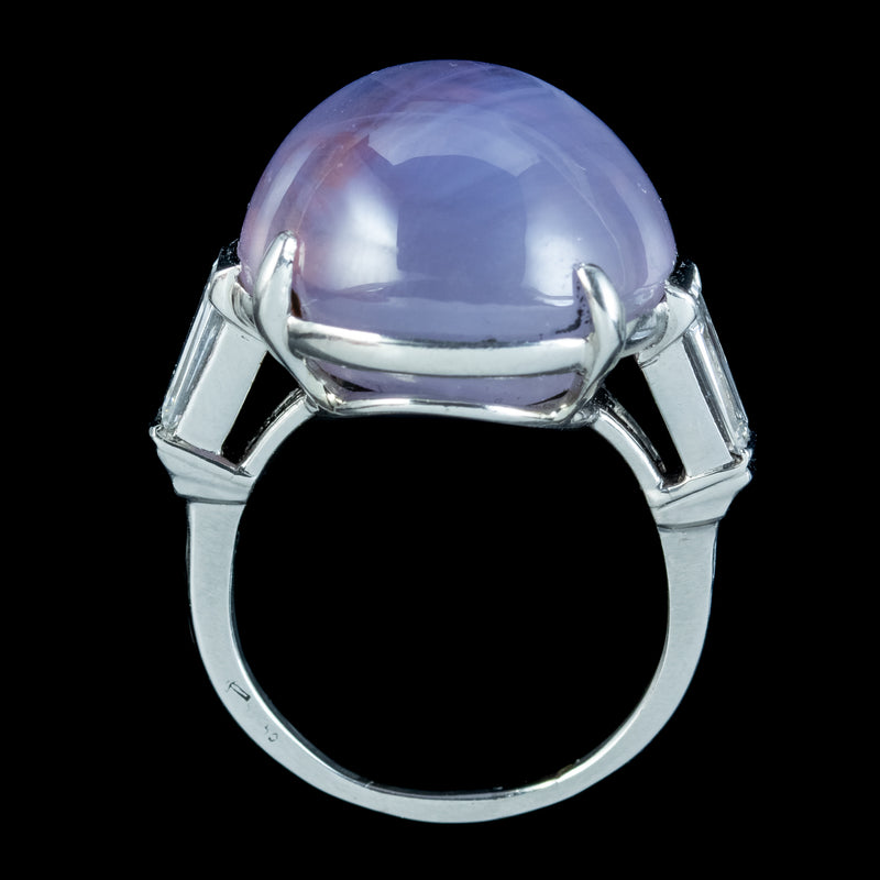 Vintage French Violet Ceylon Star Sapphire Diamond Ring 45.2ct Sapphire With Cert