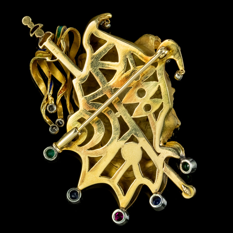 Vintage Gemstone Jester Brooch 18ct Gold Circa 1930
